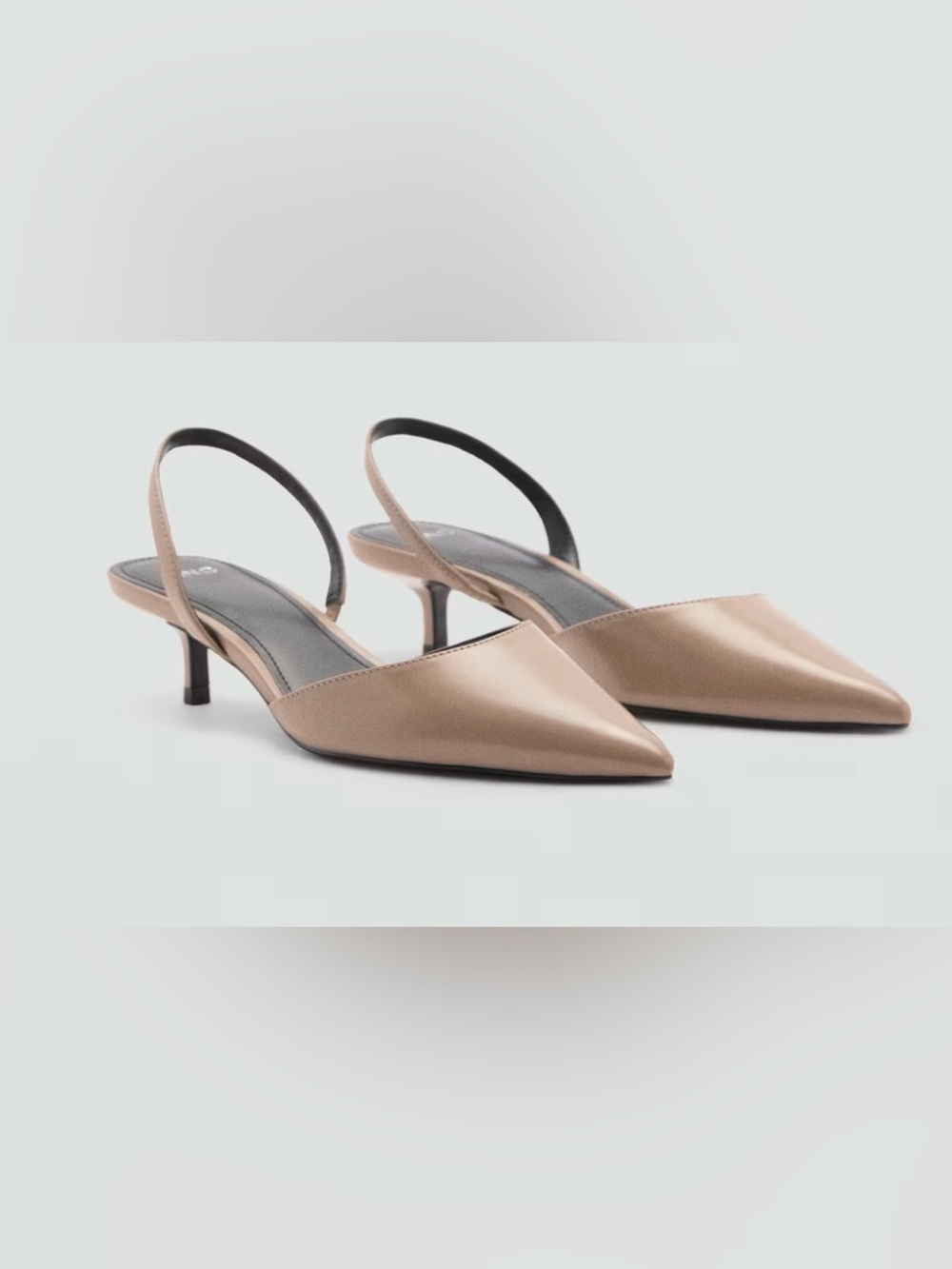 NEW MANGO MNG TAN LIGHT PASTEL BROWN KITTEN HEELS SLINGBACK SHOES SZ 37 US 6.5